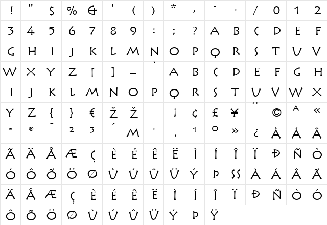 Rusticana LT Roman Regular font glyph preview Rusticana LT Roman Regular font glyphpreview