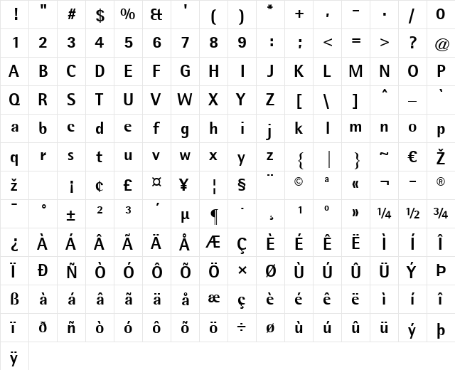Agfa Rotis Semisans ExBd Regular font glyph preview Agfa Rotis Semisans ExBd Regular font glyphpreview