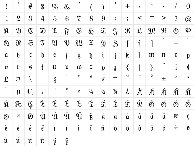 Moderne Fraktur Regular font glyph preview Moderne Fraktur Regular font glyphpreview