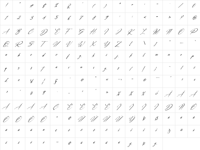 Carrie Gallerie Italic Regular font glyph preview Carrie Gallerie Italic Regular font glyphpreview