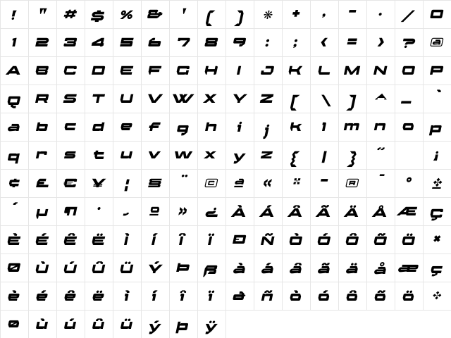 AmbexHeavy Oblique Regular font glyph preview AmbexHeavy Oblique Regular font glyphpreview