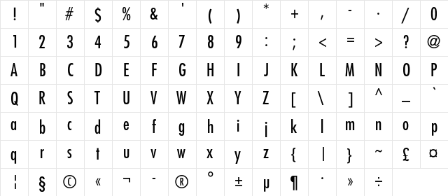 FavoritCondC Regular font glyph preview FavoritCondC Regular font glyphpreview