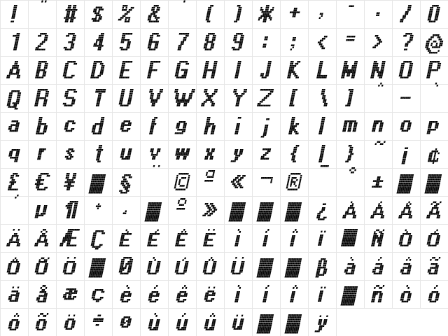 CallThree-Italic Regular font glyph preview CallThree-Italic Regular font glyphpreview