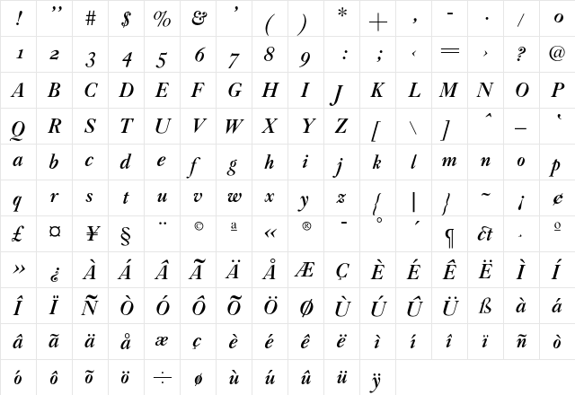 CaslonBoldH-Italic Regular font glyph preview CaslonBoldH-Italic Regular font glyphpreview