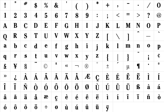 Cheltenham CondBold font glyph preview Cheltenham CondBold font glyphpreview