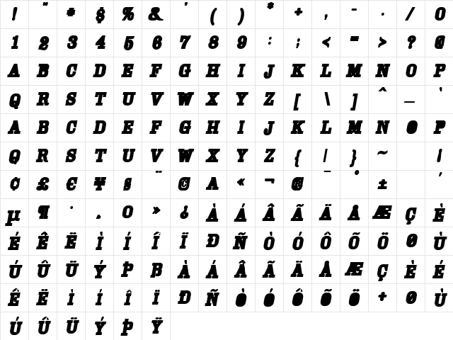 Cam ExtraBoldOblique font glyph preview Cam ExtraBoldOblique font glyphpreview