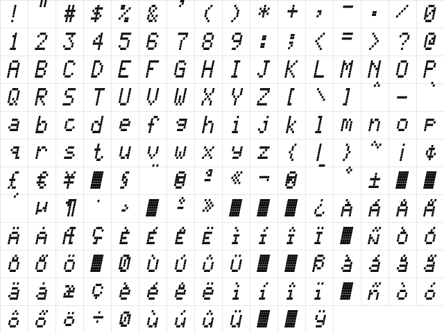 CallSeven-Italic Regular font glyph preview CallSeven-Italic Regular font glyphpreview