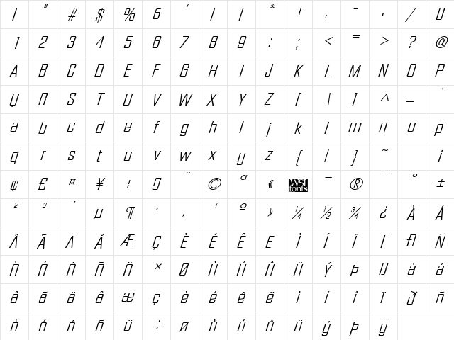 FacetLight-Xitalic Regular font glyph preview FacetLight-Xitalic Regular font glyphpreview