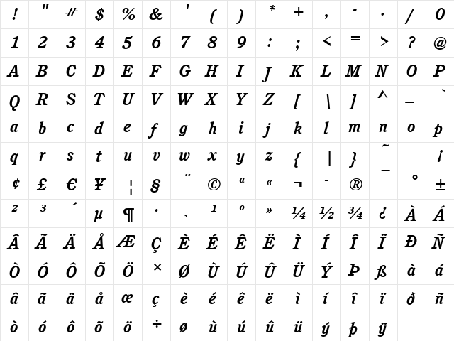 Calgary BoldItalic font glyph preview Calgary BoldItalic font glyphpreview