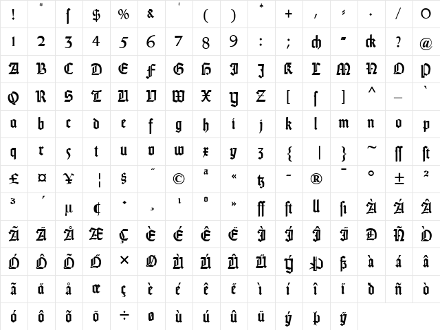 DS Weiss-Gotisch Alt Regular font glyph preview DS Weiss-Gotisch Alt Regular font glyphpreview