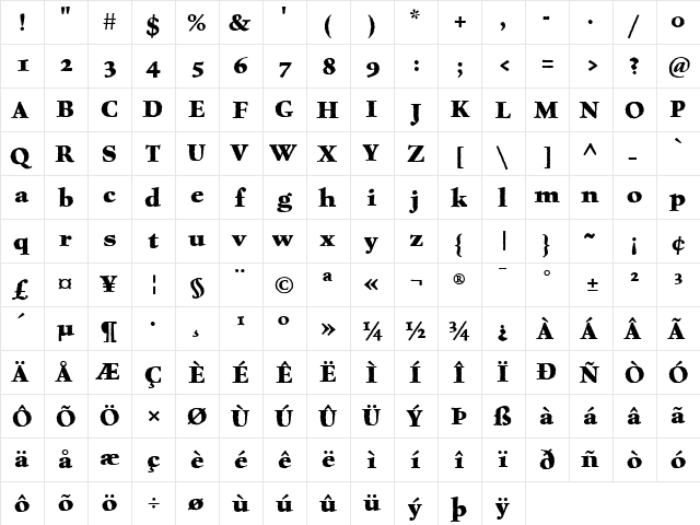 Celestia Antiqua Bold font glyph preview Celestia Antiqua Bold font glyphpreview