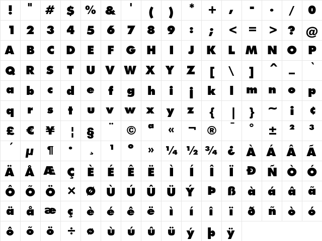 Futura Extra Black font glyph preview Futura Extra Black font glyphpreview