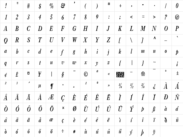 CasqueCondensed Bold Italic font glyph preview CasqueCondensed Bold Italic font glyphpreview