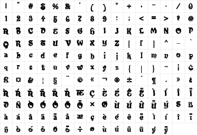 Roland Contour Regular font glyph preview Roland Contour Regular font glyphpreview