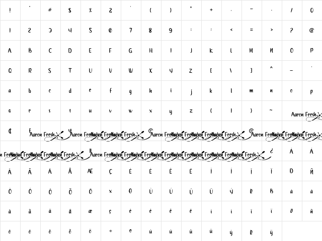 Aaron Fresh Regular font glyph preview Aaron Fresh Regular font glyphpreview