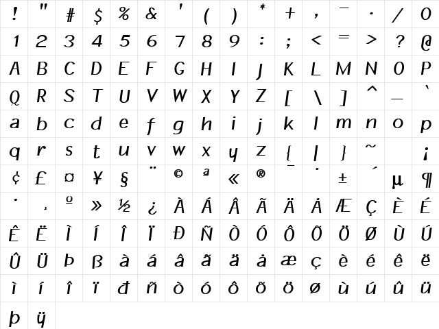 Memo-Bold Normal font glyph preview Memo-Bold Normal font glyphpreview