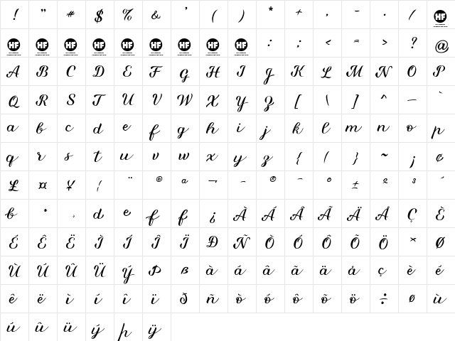 Miralight Demo Regular font glyph preview Miralight Demo Regular font glyphpreview
