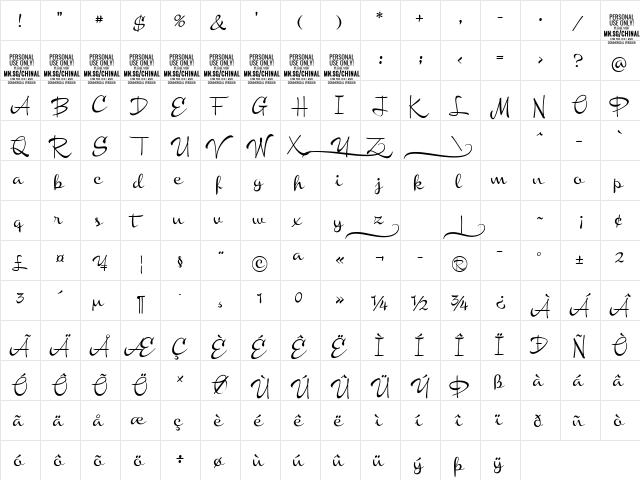 Chinal Medium PERSONAL USE ONLY Regular font glyph preview Chinal Medium PERSONAL USE ONLY Regular font glyphpreview