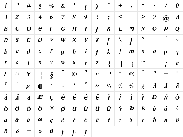 Colmcille MT Std Bold Italic font glyph preview Colmcille MT Std Bold Italic font glyphpreview