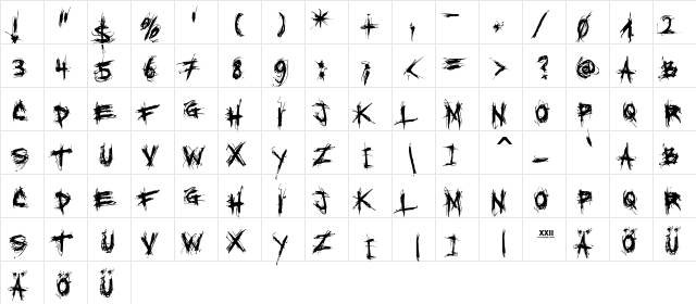 XXII SCRATCH Regular font glyph preview XXII SCRATCH Regular font glyphpreview