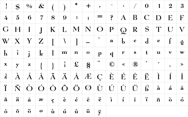 Lucian BQ Regular font glyph preview Lucian BQ Regular font glyphpreview