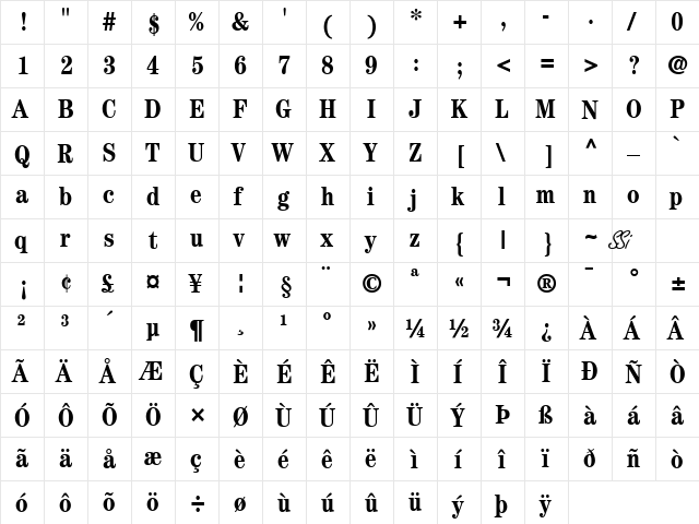 Century Condensed SSi Bold Condensed font glyph preview Century Condensed SSi Bold Condensed font glyphpreview