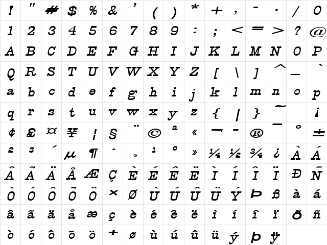 Clown Wide BoldItalic font glyph preview Clown Wide BoldItalic font glyphpreview