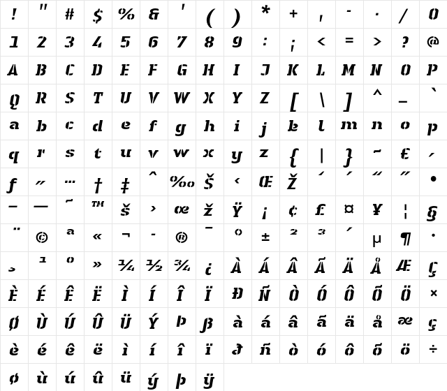 LTAuthenticStencil Regular font glyph preview LTAuthenticStencil Regular font glyphpreview