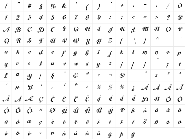CabargaCursICG Alt font glyph preview CabargaCursICG Alt font glyphpreview