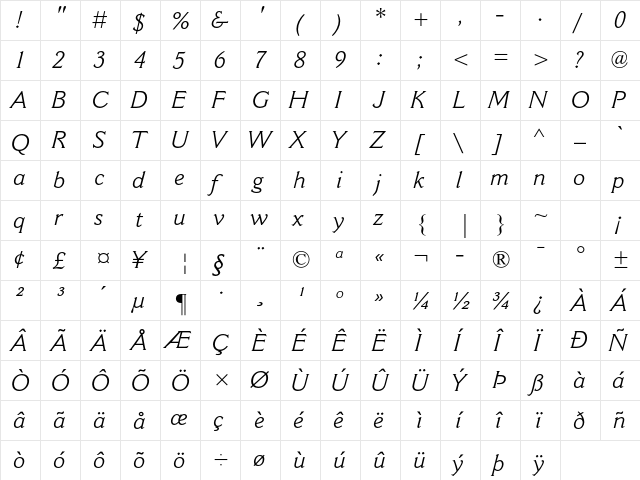 Cantoria MT Std Italic font glyph preview Cantoria MT Std Italic font glyphpreview