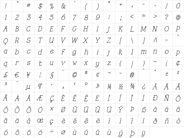 Rough LT Italic font glyph preview Rough LT Italic font glyphpreview