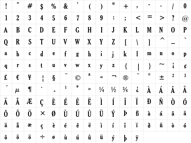 Cheltenham Bold Condensed font glyph preview Cheltenham Bold Condensed font glyphpreview