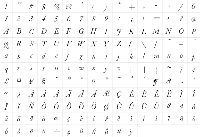 CaslonZL-Italic Regular font glyph preview CaslonZL-Italic Regular font glyphpreview