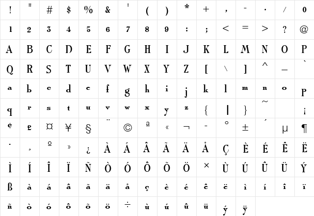RomanSolT Regular font glyph preview RomanSolT Regular font glyphpreview