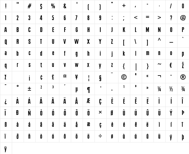 Plak LT BlackExtraCondensed Regular font glyph preview Plak LT BlackExtraCondensed Regular font glyphpreview