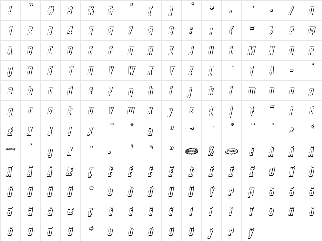 Captain Canaveral 3D Italic Italic font glyph preview Captain Canaveral 3D Italic Italic font glyphpreview