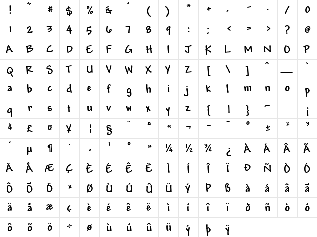 Andy Bold font glyph preview Andy Bold font glyphpreview