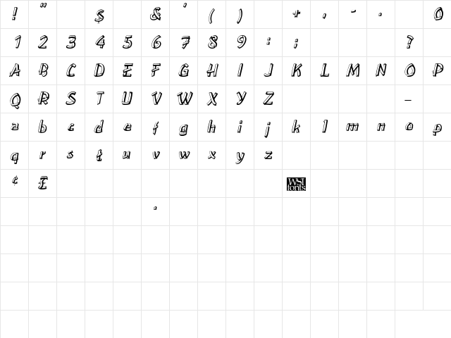 ClampettsDisplay Italic font glyph preview ClampettsDisplay Italic font glyphpreview