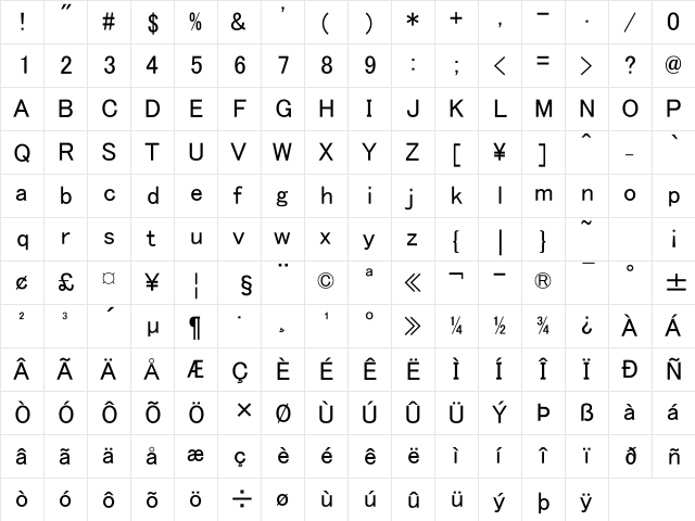 MS PGothic Regular font glyph preview MS PGothic Regular font glyphpreview