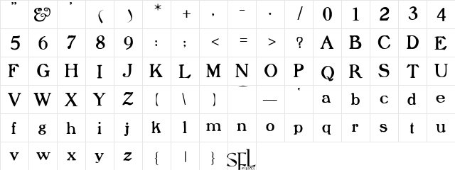 Ruffian Regular font glyph preview Ruffian Regular font glyphpreview