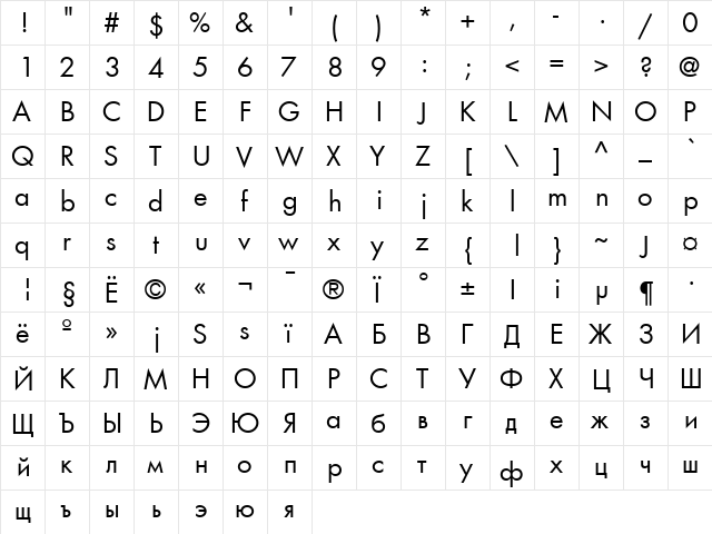 AG_Futura Regular font glyph preview AG_Futura Regular font glyphpreview