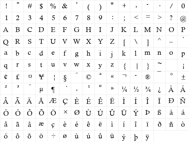 Calisto MT Regular font glyph preview Calisto MT Regular font glyphpreview
