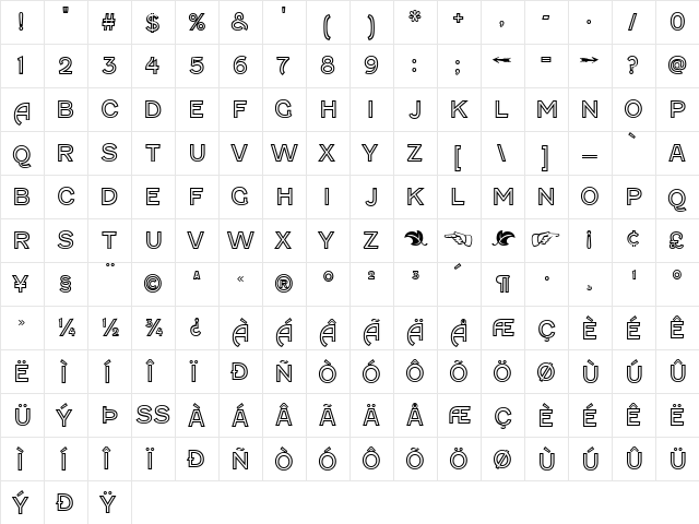 Fenwick Outline Free Regular font glyph preview Fenwick Outline Free Regular font glyphpreview