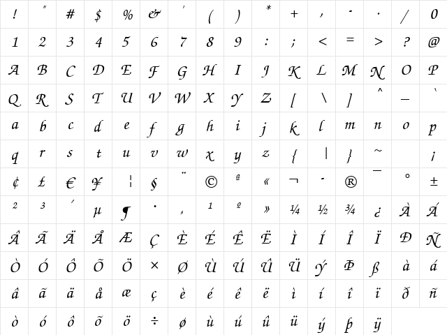 FlorenceScript Regular font glyph preview FlorenceScript Regular font glyphpreview