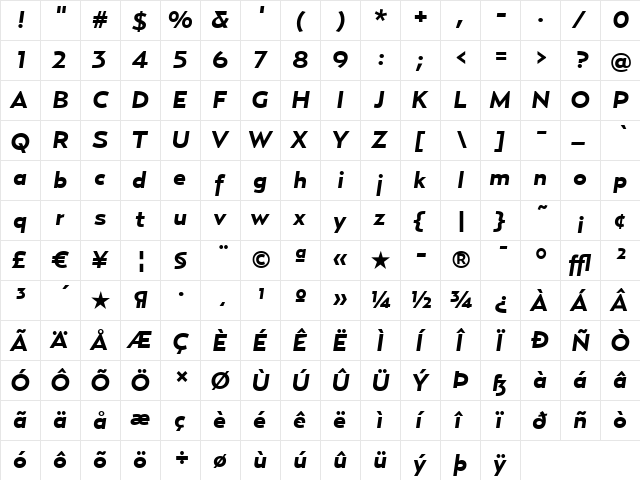 RelayWide-BoldItalic Regular font glyph preview RelayWide-BoldItalic Regular font glyphpreview