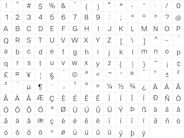Cabrion Light font glyph preview Cabrion Light font glyphpreview