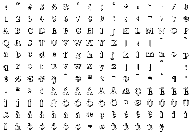 AndrewBeckerShadow Bold font glyph preview AndrewBeckerShadow Bold font glyphpreview