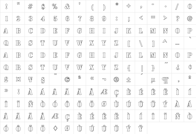 Rudy Hollow Regular font glyph preview Rudy Hollow Regular font glyphpreview