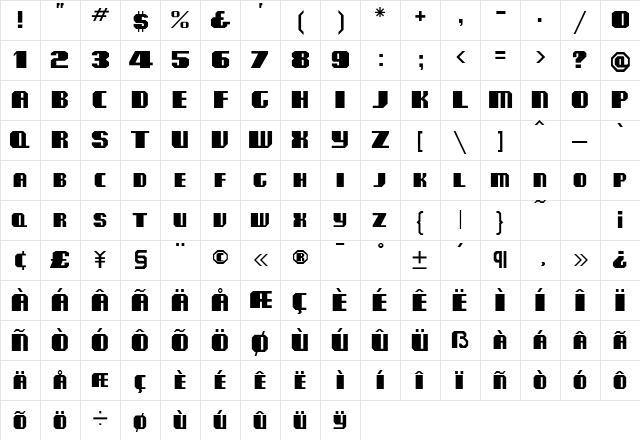 ClubMF Regular font glyph preview ClubMF Regular font glyphpreview