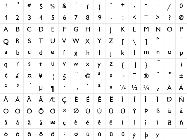 ChantillyM Regular font glyph preview ChantillyM Regular font glyphpreview